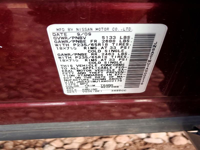 Продажа на аукционе авто 2010 Nissan Murano, vin: JN8AZ1MU1AW002176, номер лота: 76956205