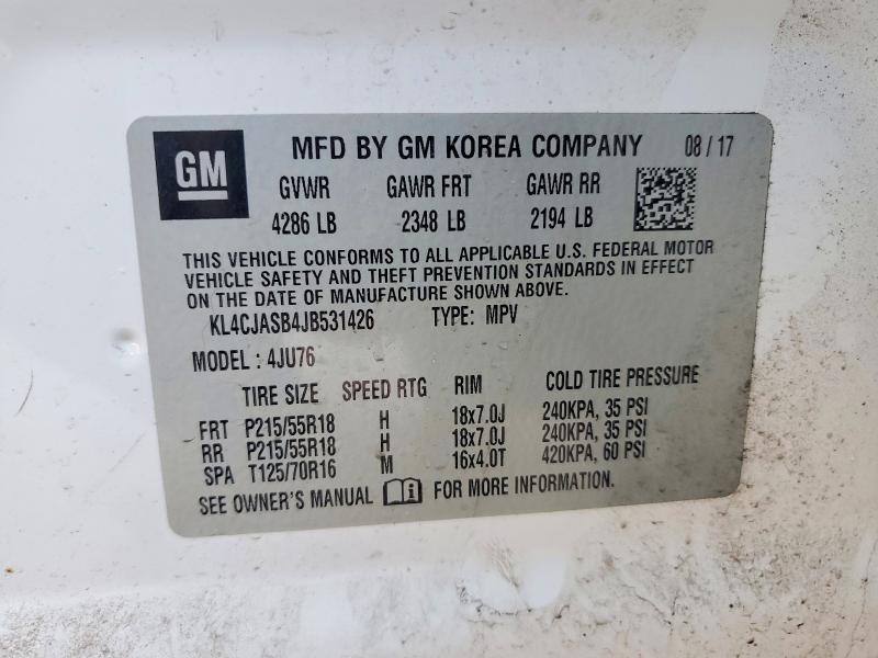 78241745 :رقم المزاد ، KL4CJASB4JB531426 vin ، 2018 Buick Encore مزاد بيع