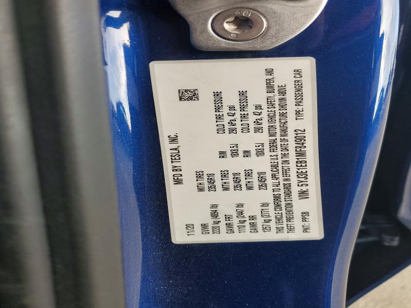 75872465 :رقم المزاد ، 5YJ3E1EB1MF849012 vin ، 2021 Tesla Model 3 مزاد بيع