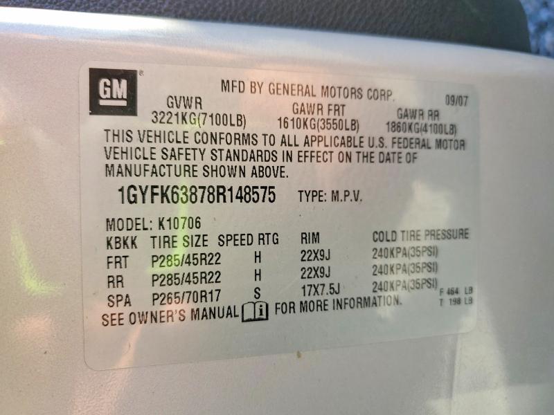 77795035 :رقم المزاد ، 1GYFK63878R148575 vin ، 2008 Cadillac Escalade مزاد بيع