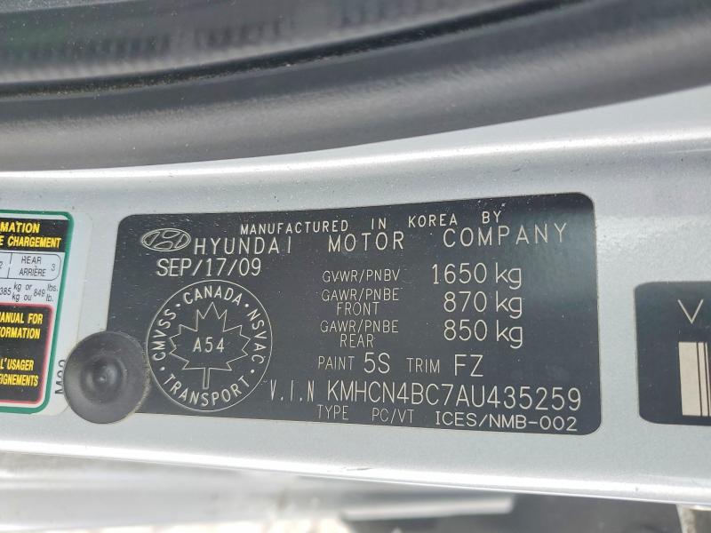 76925845 :رقم المزاد ، KMHCN4BC7AU435259 vin ، 2010 Hyundai Accent مزاد بيع