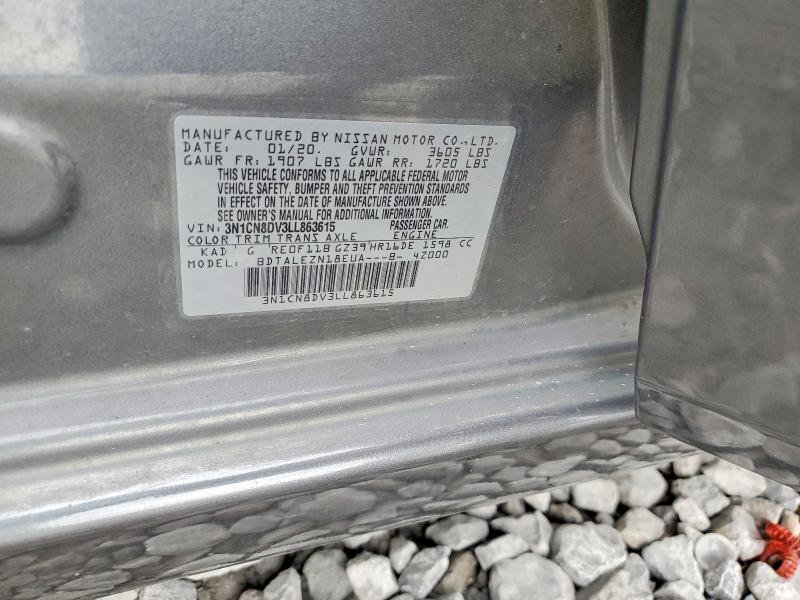 2020 Nissan Versa მანქანა იყიდება აუქციონზე, vin: 3N1CN8DV3LL863615, აუქციონის ნომერი: 77853895