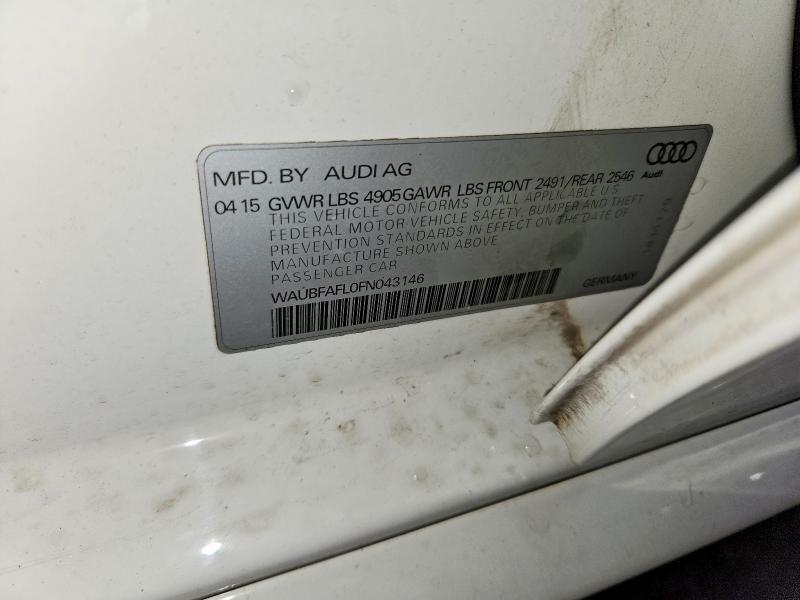 2015 Audi A4 მანქანა იყიდება აუქციონზე, vin: WAUBFAFL0FN043146, აუქციონის ნომერი: 75812075
