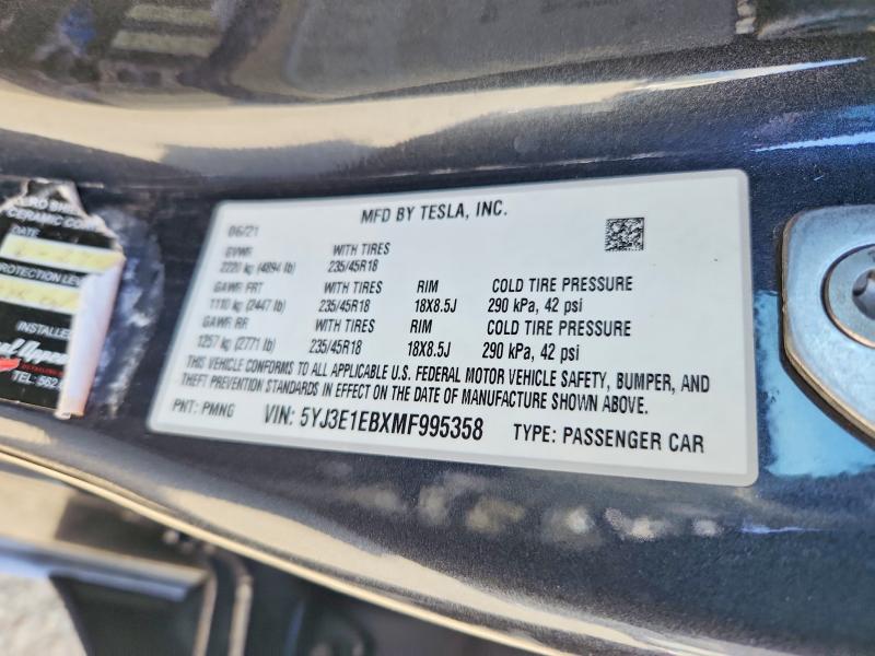 78454585 :رقم المزاد ، 5YJ3E1EBXMF995358 vin ، 2021 Tesla Model 3 مزاد بيع