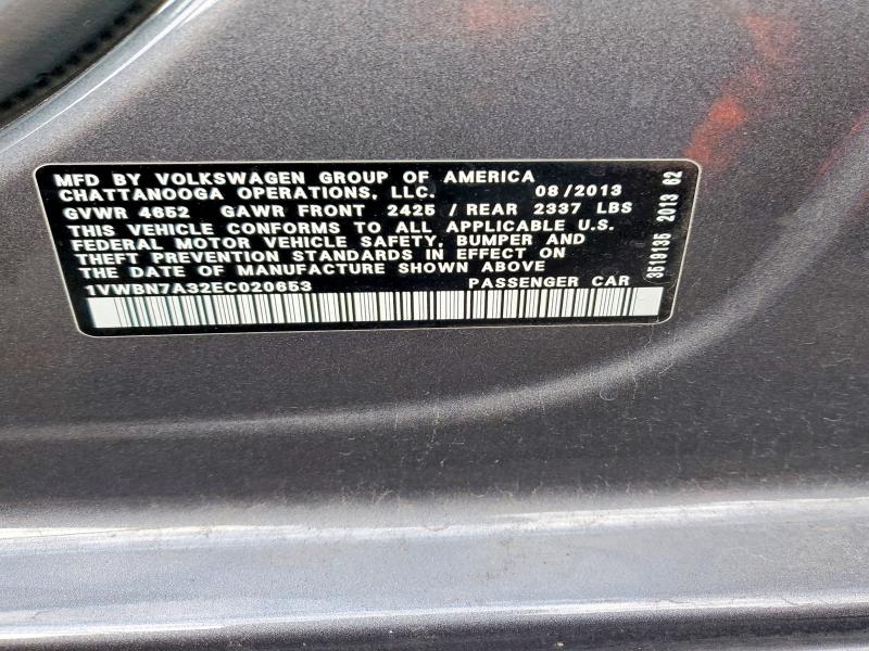 Продажа на аукционе авто 2014 Volkswagen Passat, vin: 1VWBN7A32EC020653, номер лота: 78506635