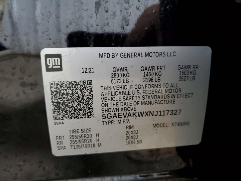 2022 Buick Enclave მანქანა იყიდება აუქციონზე, vin: 5GAEVAKWXNJ117327, აუქციონის ნომერი: 78470735