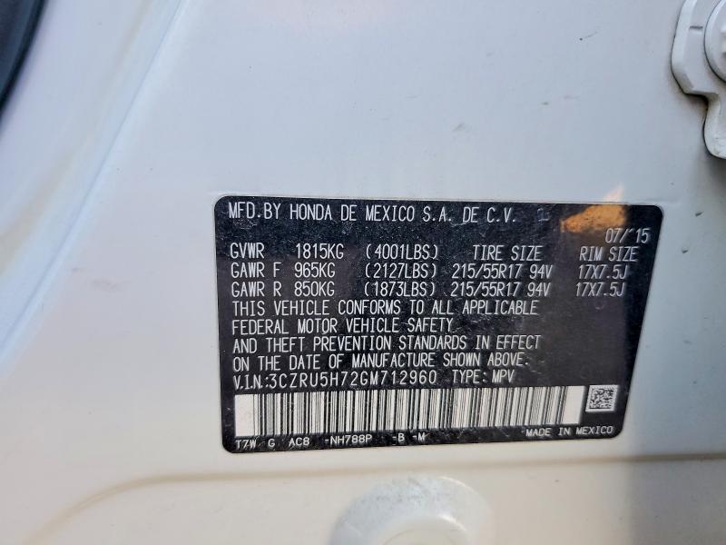 2016 Honda Hr-v მანქანა იყიდება აუქციონზე, vin: 3CZRU5H72GM712960, აუქციონის ნომერი: 79095725