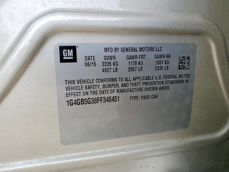 Aukcja sprzedaży 2015 Buick Lacrosse, vin: 1G4GB5G38FF346451, numer aukcji: 75996965