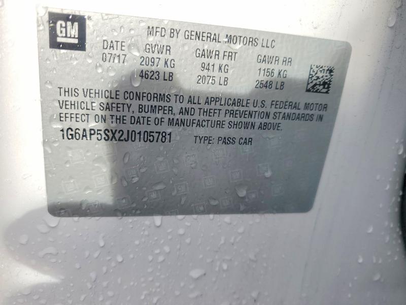 2018 Cadillac Cts მანქანა იყიდება აუქციონზე, vin: 1G6AP5SX2J0105781, აუქციონის ნომერი: 77898135