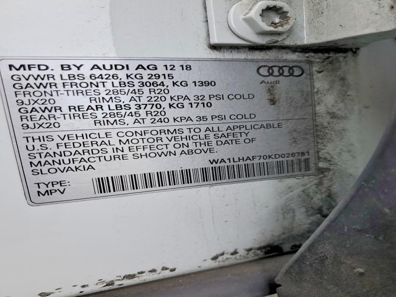 Aukcja sprzedaży 2019 Audi Q7, vin: WA1LHAF70KD026751, numer aukcji: 77427955