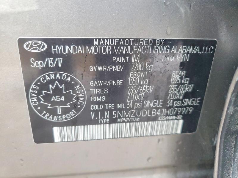 77888005 :رقم المزاد ، 5NMZUDLB4JH079979 vin ، 2018 Hyundai Santa Fe Sport مزاد بيع