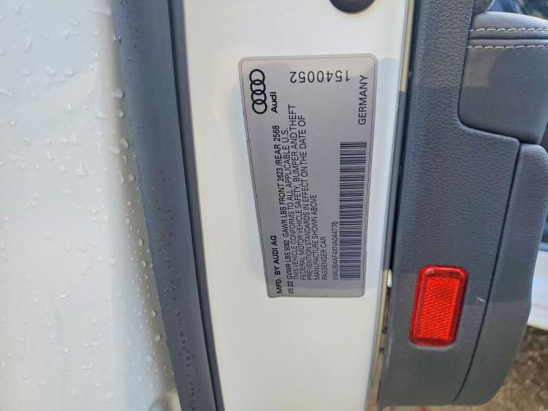 77887695 :رقم المزاد ، WAUB4AF4XNA044776 vin ، 2022 Audi S4 مزاد بيع