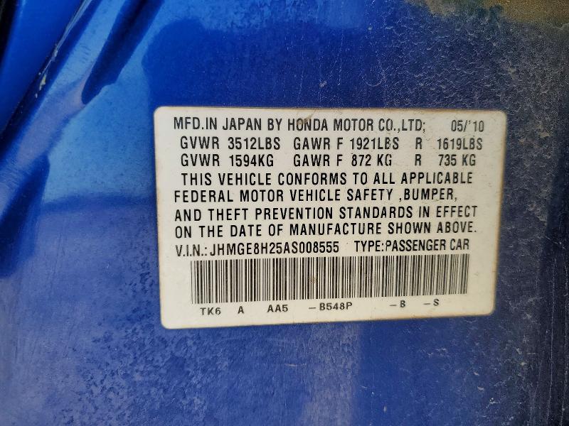 Aukcja sprzedaży 2010 Honda Fit, vin: JHMGE8H25AS008555, numer aukcji: 76263975