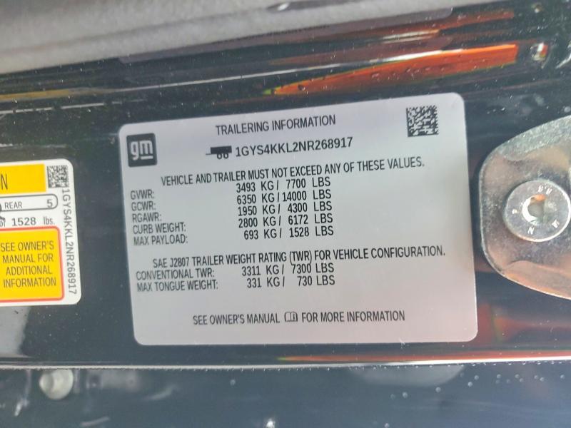 77520365 :رقم المزاد ، 1GYS4KKL2NR268917 vin ، 2022 Cadillac Escalade مزاد بيع