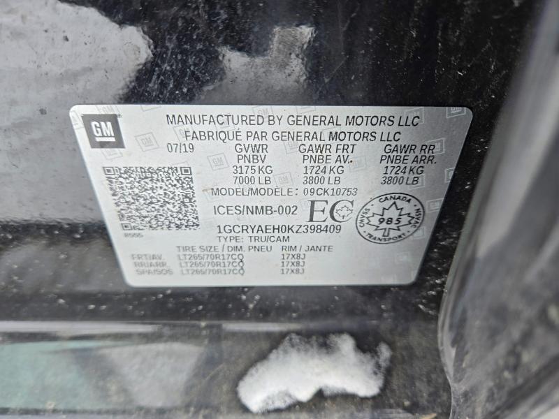 Продаж на аукціоні авто 2019 Chevrolet Silverado, vin: 1GCRYAEH0KZ398409, номер лоту: 72135025