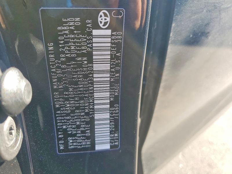 Aukcja sprzedaży 2022 Toyota Corolla, vin: 5YFM4MCEXNP134208, numer aukcji: 77240435