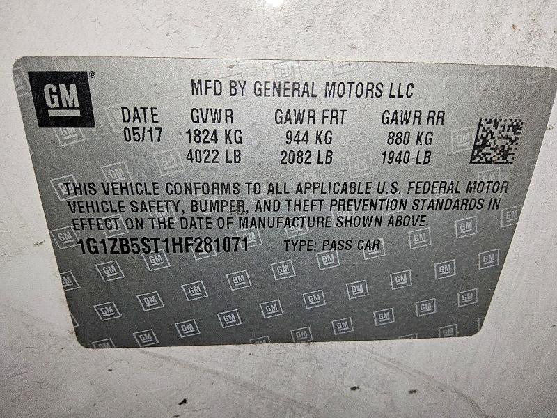 78675415 :رقم المزاد ، 1G1ZB5ST1HF281071 vin ، 2017 Chevrolet Malibu مزاد بيع