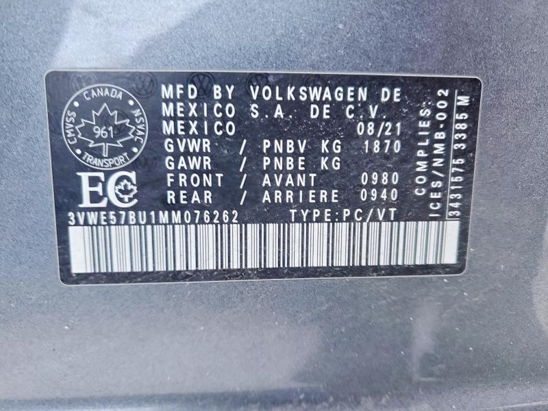 Aukcja sprzedaży 2021 Volkswagen Jetta, vin: 3VWE57BU1MM076262, numer aukcji: 78424685