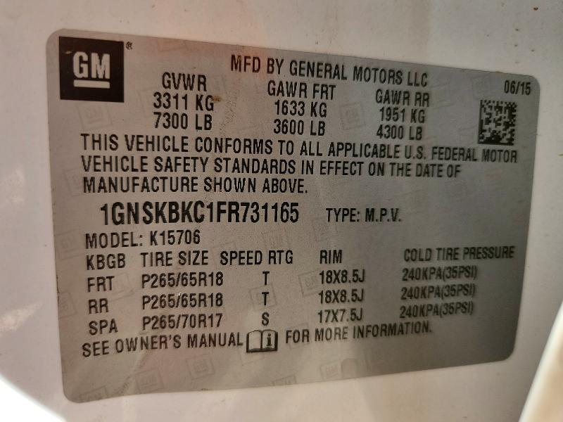 Продажа на аукционе авто 2015 Chevrolet Tahoe, vin: 1GNSKBKC1FR731165, номер лота: 75642505