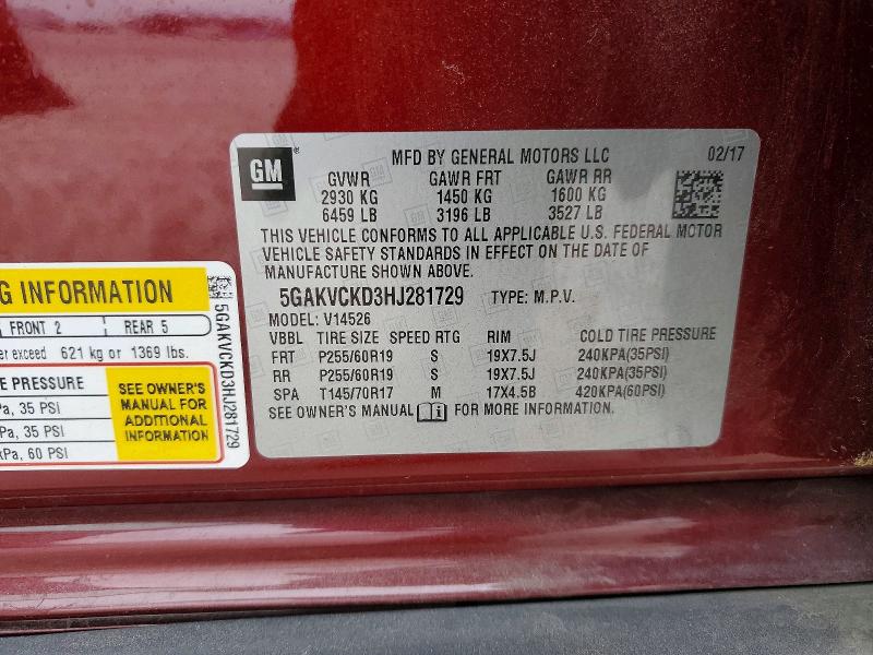 Aukcja sprzedaży 2017 Buick Enclave, vin: 5GAKVCKD3HJ281729, numer aukcji: 78662785