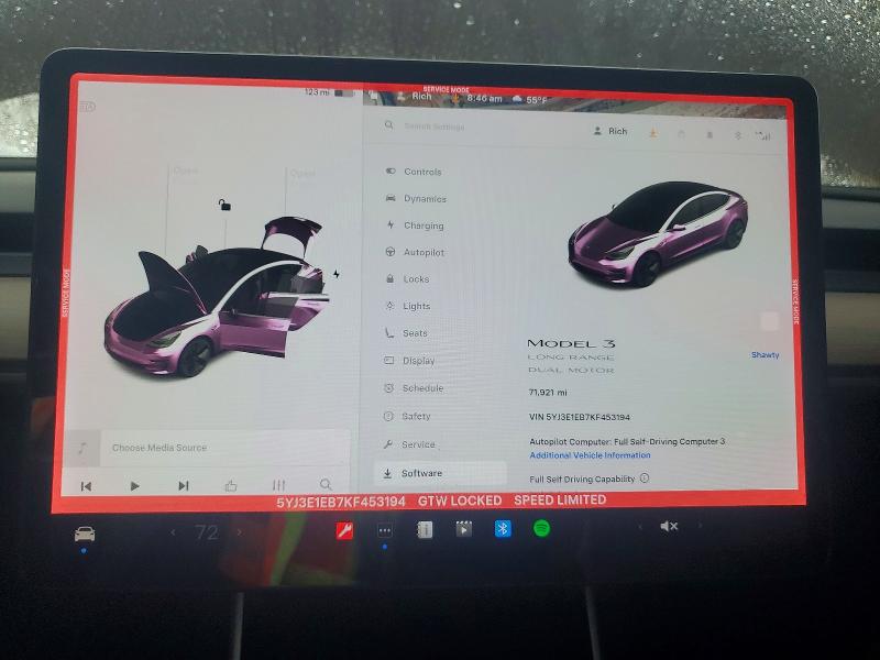 77090185 :رقم المزاد ، 5YJ3E1EB7KF453194 vin ، 2019 Tesla Model 3 مزاد بيع
