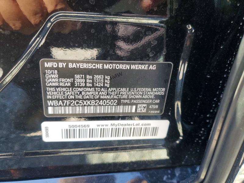 Продаж на аукціоні авто 2019 Bmw 750, vin: WBA7F2C5XKB240502, номер лоту: 79258575