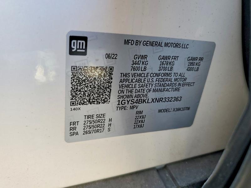 Aukcja sprzedaży 2022 Cadillac Escalade, vin: 1GYS4BKLXNR332363, numer aukcji: 77586745