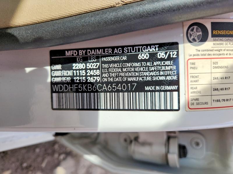 2012 Mercedes-benz E მანქანა იყიდება აუქციონზე, vin: WDDHF5KB6CA654017, აუქციონის ნომერი: 77867685