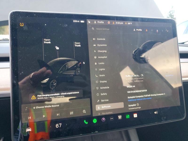 76387225 :رقم المزاد ، 5YJ3E1EB5NF108105 vin ، 2022 Tesla Model 3 مزاد بيع