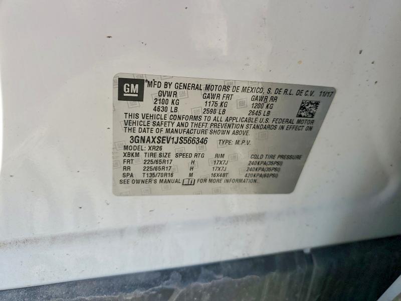 2018 Chevrolet Equinox მანქანა იყიდება აუქციონზე, vin: 3GNAXSEV1JS566346, აუქციონის ნომერი: 77341785