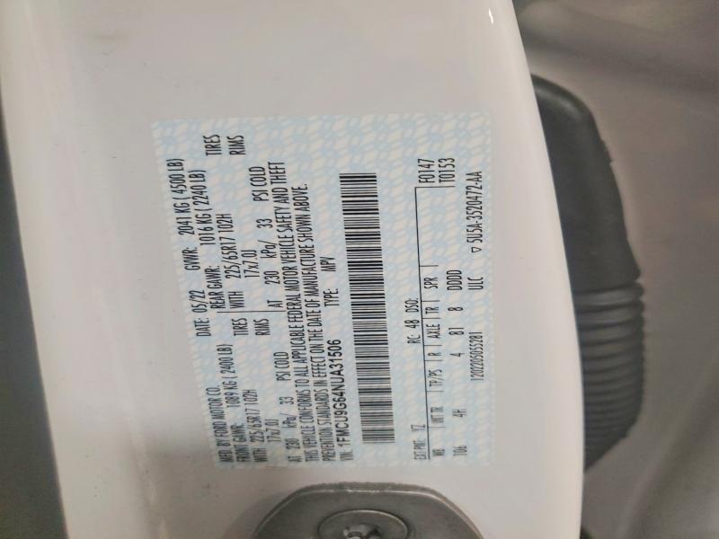 Aukcja sprzedaży 2022 Ford Escape, vin: 1FMCU9G64NUA31506, numer aukcji: 77974735