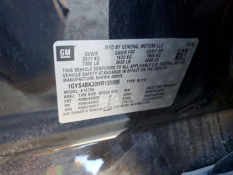 76637295 :رقم المزاد ، 1GYS4BKJ0HR135995 vin ، 2017 Cadillac Escalade مزاد بيع