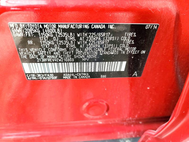Aukcja sprzedaży 2014 Toyota Rav4, vin: 2T3RFREV4EW216869, numer aukcji: 76177585