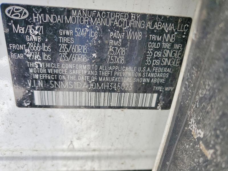 Aukcja sprzedaży 2021 Hyundai Santa Fe, vin: 5NMS1DAJ0MH345023, numer aukcji: 76321845