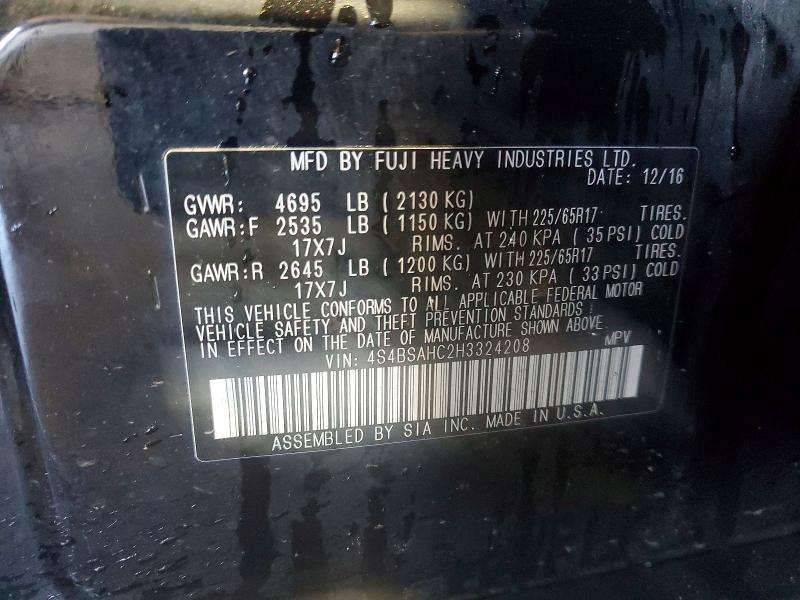 Aukcja sprzedaży 2017 Subaru Outback, vin: 4S4BSAHC2H3324208, numer aukcji: 78500885