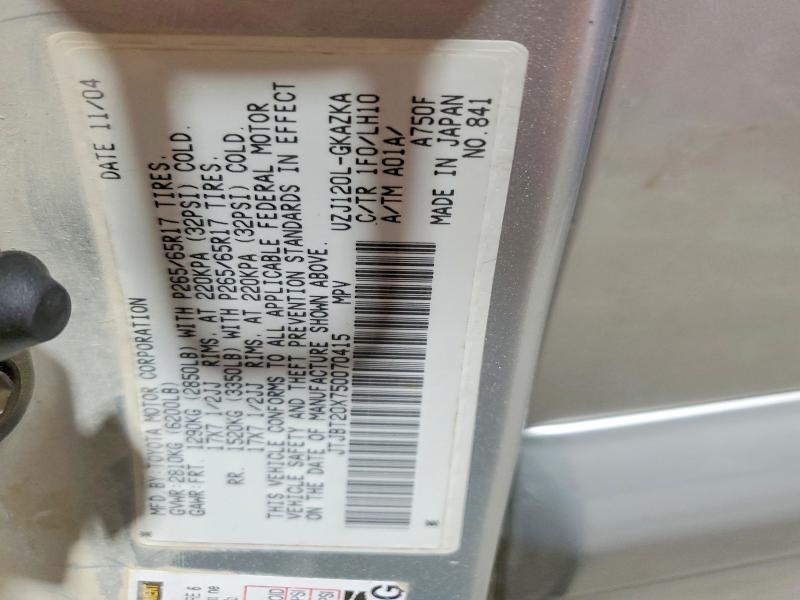 Продаж на аукціоні авто 2005 Lexus Gx 470, vin: JTJBT20X750070415, номер лоту: 78125585