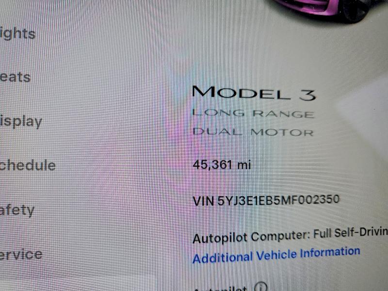 Aukcja sprzedaży 2021 Tesla Model 3, vin: 5YJ3E1EB5MF002350, numer aukcji: 73604655