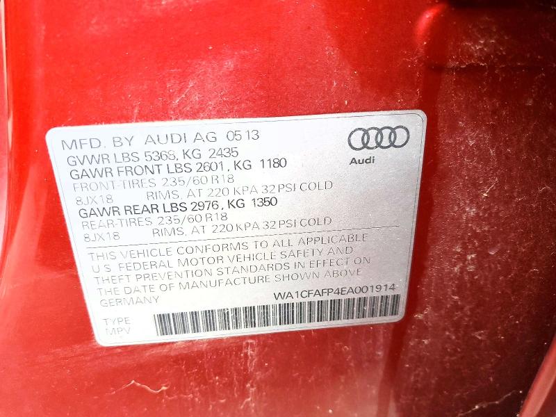 Продаж на аукціоні авто 2014 Audi Q5 Premium, vin: WA1CFAFP4EA001914, номер лоту: 78183325