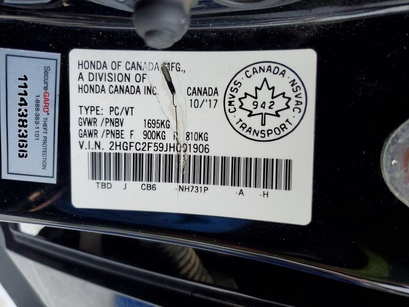 Aukcja sprzedaży 2018 Honda Civic, vin: 2HGFC2F59JH001906, numer aukcji: 75376575