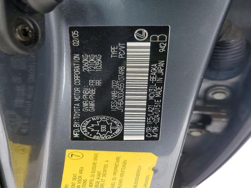 Aukcja sprzedaży 2005 Lexus Es, vin: JTHBA30G455107498, numer aukcji: 77198535