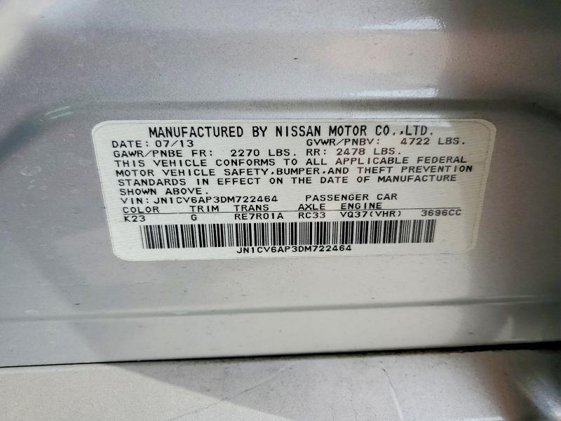 78811245 :رقم المزاد ، JN1CV6AP3DM722464 vin ، 2013 Infiniti G37 Sedan مزاد بيع