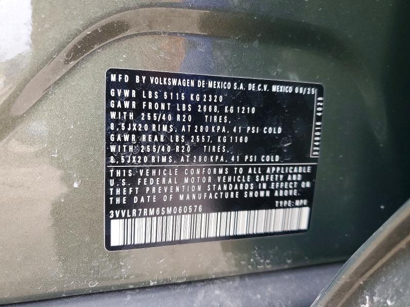 2025 Volkswagen Tiguan მანქანა იყიდება აუქციონზე, vin: 3VVLR7RM6SM060576, აუქციონის ნომერი: 77312365