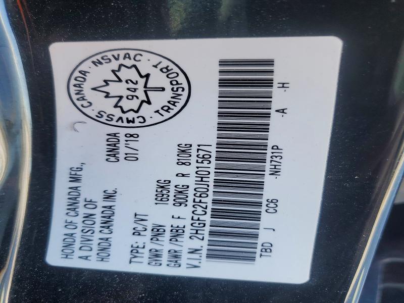 77573855 :رقم المزاد ، 2HGFC2F60JH015671 vin ، 2018 Honda Civic مزاد بيع