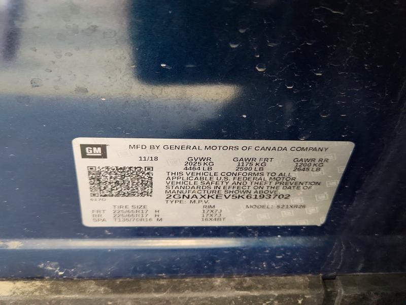 Продаж на аукціоні авто 2019 Chevrolet Equinox, vin: 2GNAXKEV5K6193702, номер лоту: 79058205