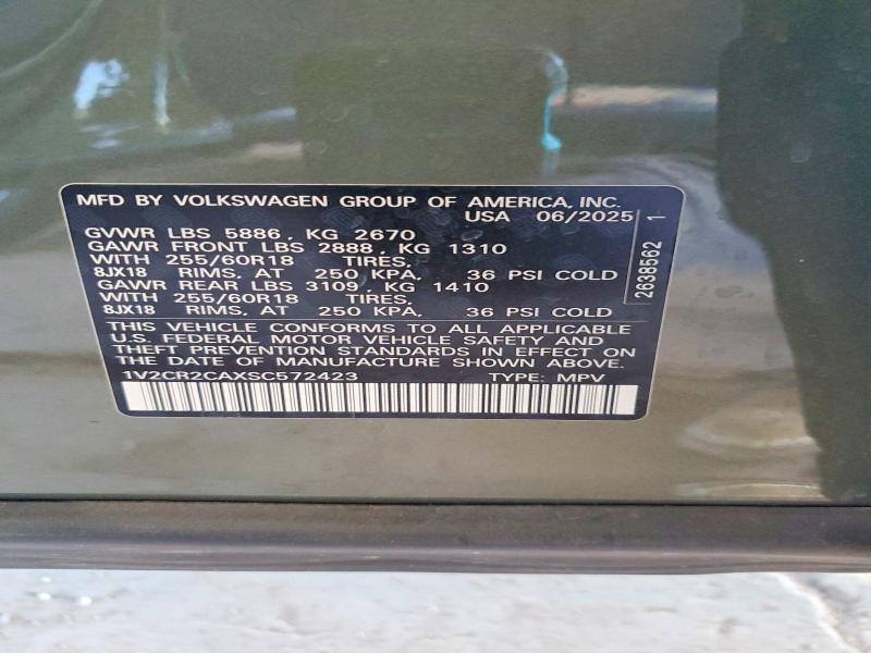 77804385 :رقم المزاد ، 1V2CR2CAXSC572423 vin ، 2025 Volkswagen Atlas مزاد بيع