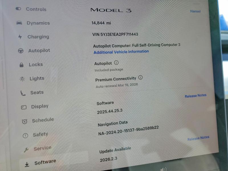 77629495 :رقم المزاد ، 5YJ3E1EA2PF711443 vin ، 2023 Tesla Model 3 مزاد بيع