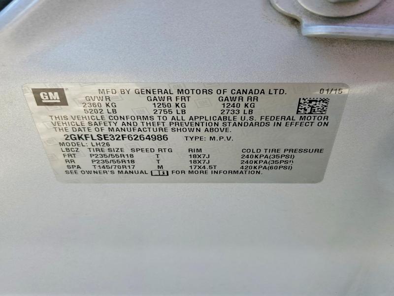 2015 Gmc Terrain მანქანა იყიდება აუქციონზე, vin: 2GKFLSE32F6264986, აუქციონის ნომერი: 79109455