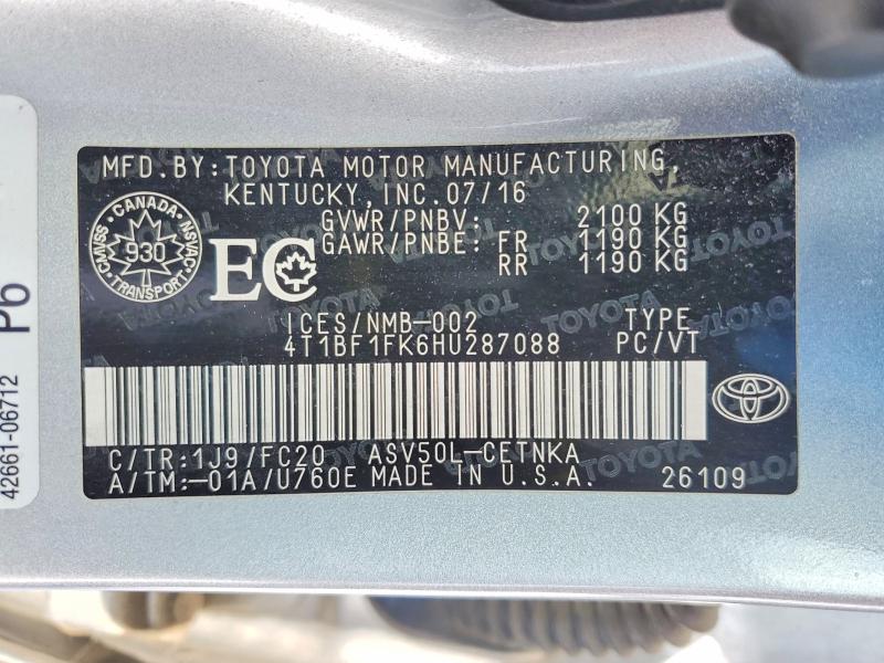 Aukcja sprzedaży 2017 Toyota Camry, vin: 4T1BF1FK6HU287088, numer aukcji: 77300735