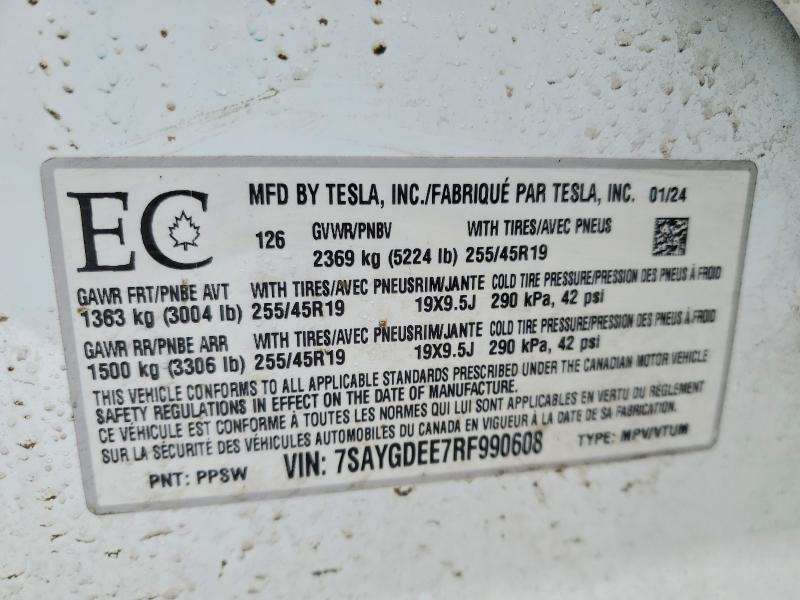Aukcja sprzedaży 2024 Tesla Model Y, vin: 7SAYGDEE7RF990608, numer aukcji: 78209645