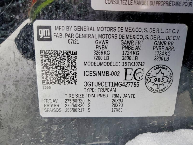 75911675 :رقم المزاد ، 3GTU9CET1MG427765 vin ، 2021 Gmc Sierra مزاد بيع